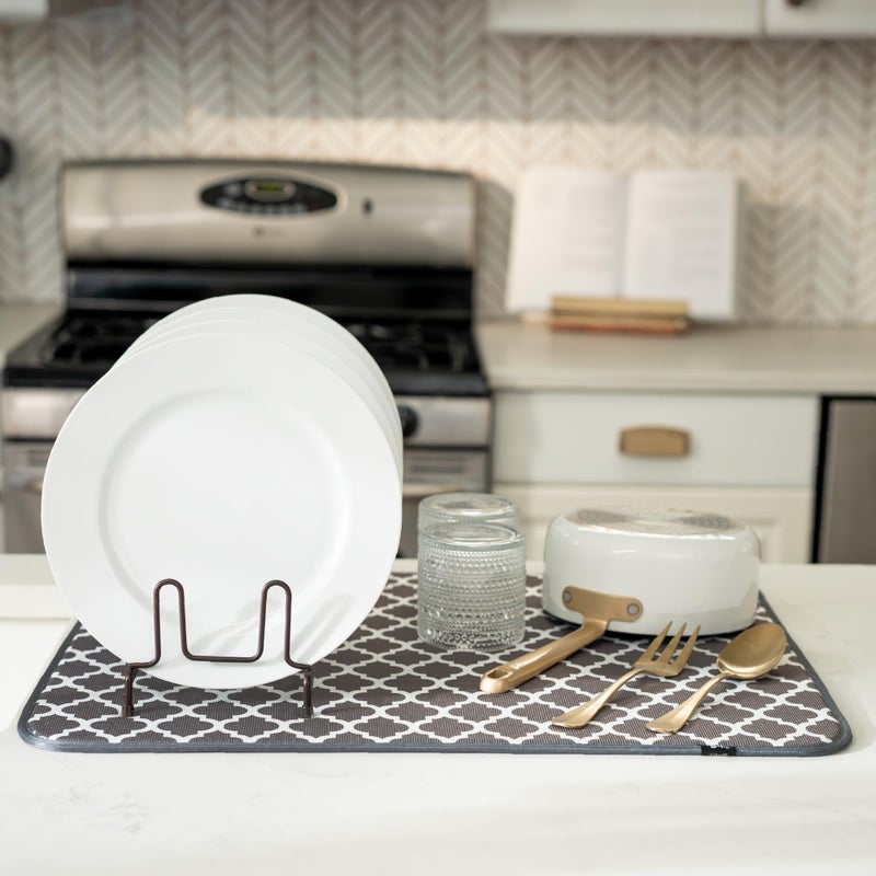 S&T INC. Dish Drying Mat XL, 18” x 24”, Absorbent Microfiber Kitchen Counter Mat, Dish Drying Pad for Dishes, Utensils, Pots and Pans, Extra Large, Pewter Grey Trellis - Image 4